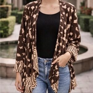 Lynn Ritchie 100% Silk Animal Print Ikat Cardigan Size Small
